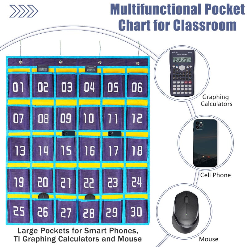 Loghot Classroom Accessories Closet Pocket Chart for Cell Phones Holder Wall Door Hanging Organizer (30 Pockets Blue) - Image 3